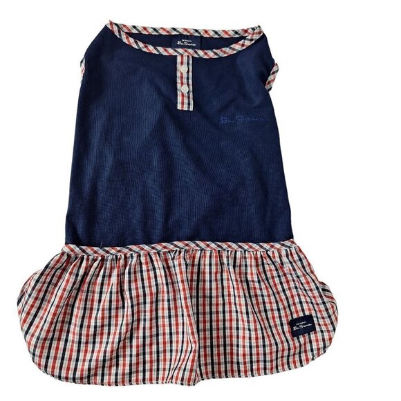 Ben Sherman Dog Dress Outfit Large Navy Blue Red White Plaid - Picture 1 of 6